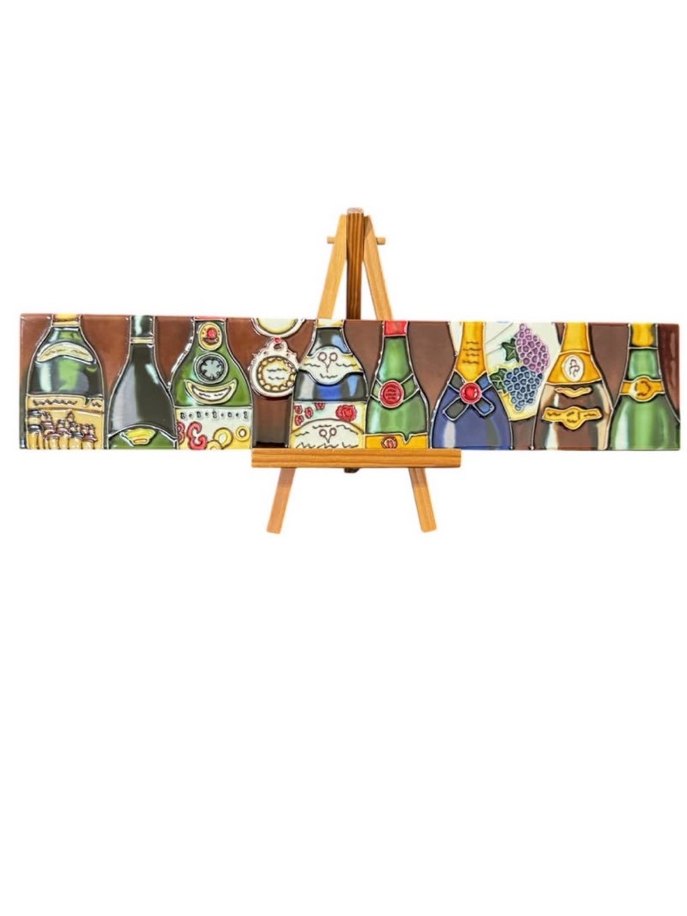 Wine Bottle Glazed Ceramic Tile Wall Decor